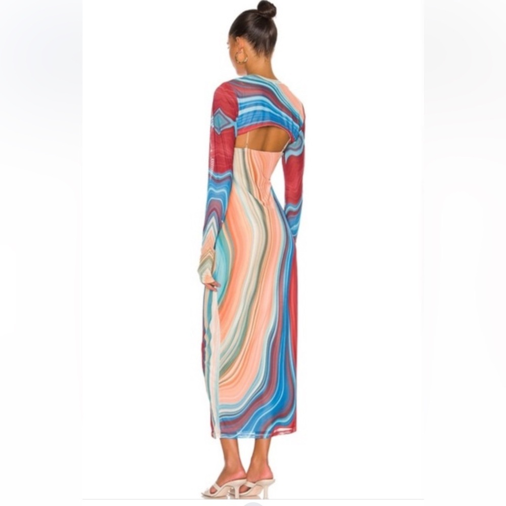 AFRM Revolve Matera Swirl-Striped Maxi Dress in Blue Abstract NWT Small - Picture 4 of 12